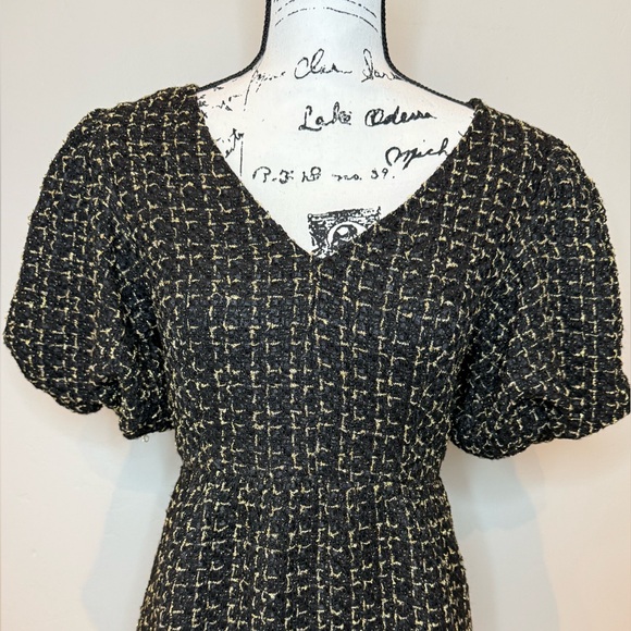 NWT, Avara Cindy Short Party Dress in Black/Gold Tweed, Size SMALL - Picture 5 of 16